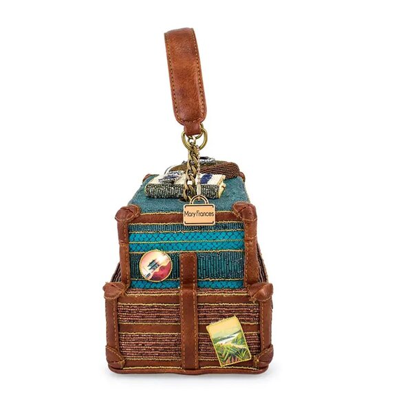 Mary Frances Baggage Claim Beaded Suitcase Handbag Brown Blue Bag Tour Purse NEW - Picture 4 of 9